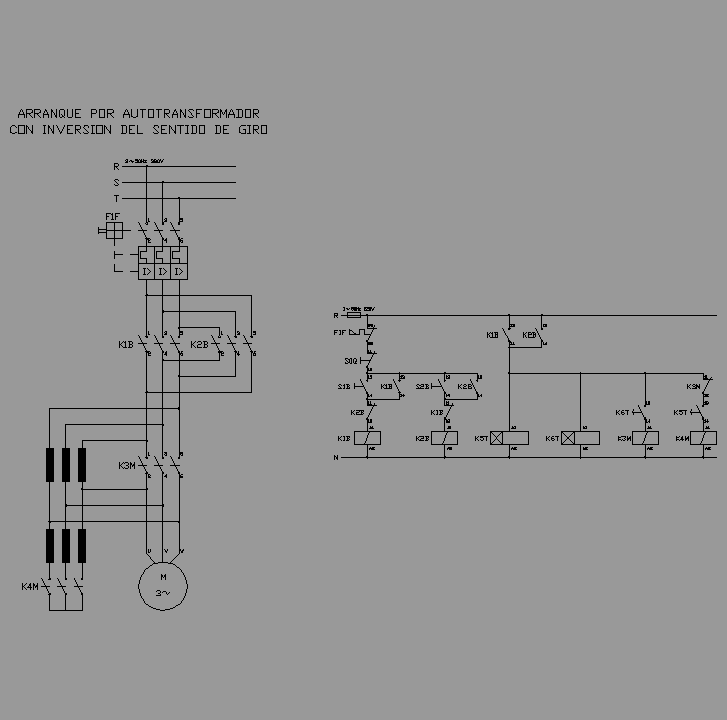 Bloque Autocad Arranque por autotransformador con inversión del sentido de giro.